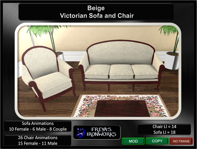 Beige Victorian Sofa and Chair Set - Freya's Ironworks