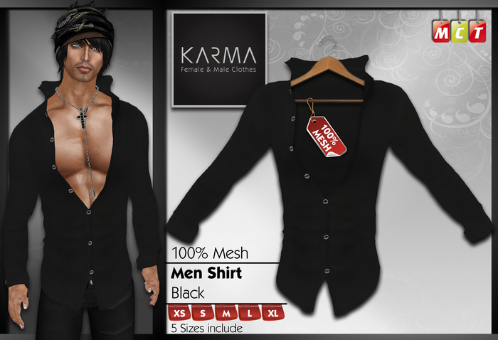 Karma - Black - Mesh Men Shirt - 5 Sizes include