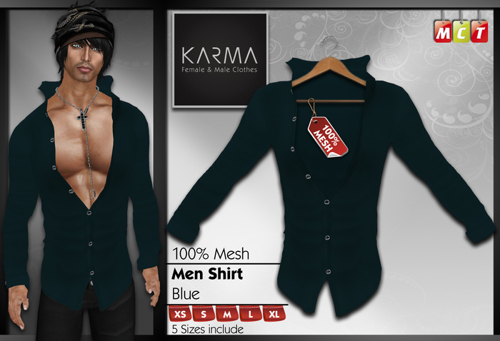 Karma - Blue - Mesh Men Shirt - 5 Sizes include