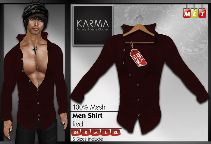 Karma - Red - Mesh Men Shirt - 5 Sizes include