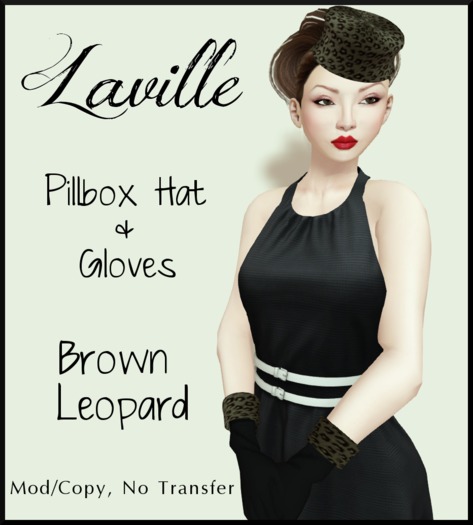 ! Laville ! Pillbox Hat & Gloves - Brown Leopard