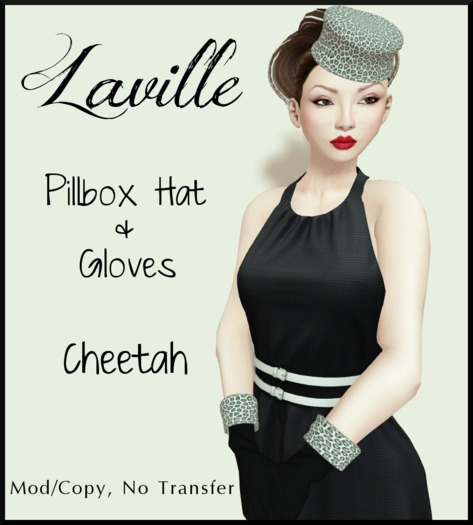 ! Laville ! Pillbox Hat & Gloves - Cheetah