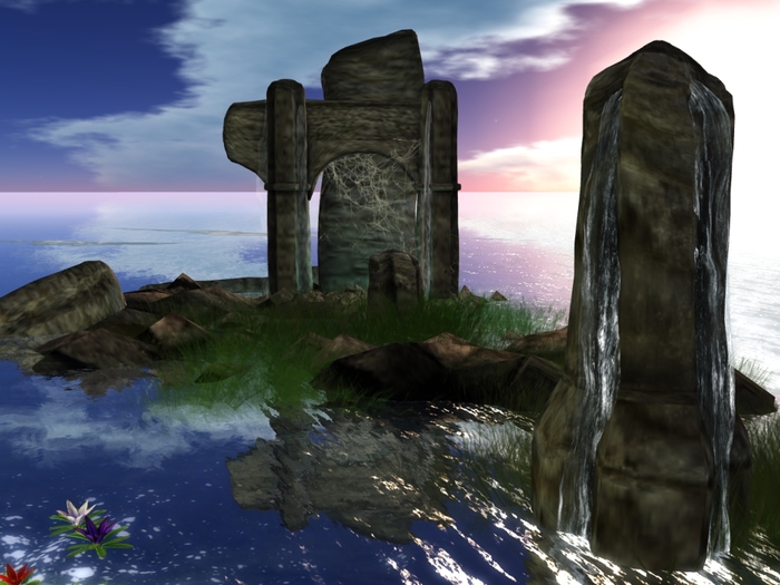ruins water fall outside sim