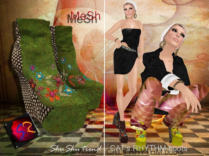 ShuShu CATS RHYTHM boots grass - MESH