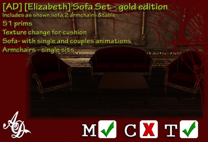 [AD] [Elizabeth] Couch Set (Gold)