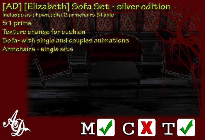 [AD] [Elizabeth] Couch Set (Silver)