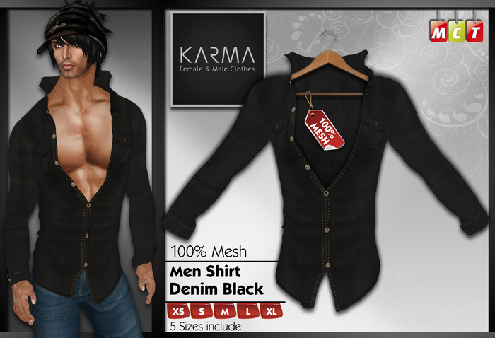 Karma - Mesh Men Shirt - Denim Black - 5 Sizes include