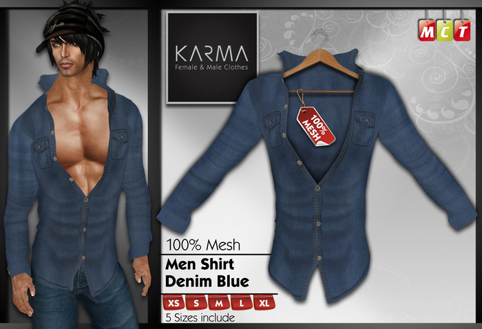 Karma - Mesh Men Shirt - Denim Blue - 5 Sizes include
