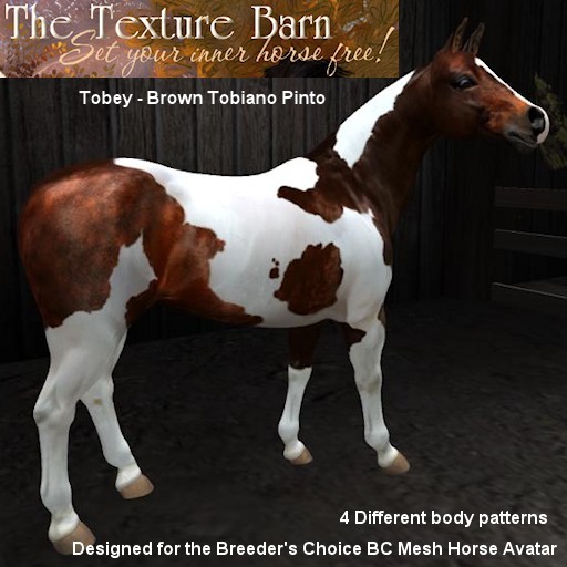 BC - Tobey - Brown Tobiano Pinto Texture Pack for Breeders Choice Mesh Horse Avatar