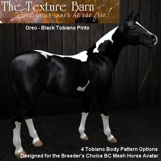 BC - Oreo - Black Tobiano Pinto Texture Pack for Breeders Choice Mesh Horse Avatar