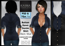 Karma Template - PSD & Tga - Button Down Denim Shirt with Sculpt - High detailled Texture