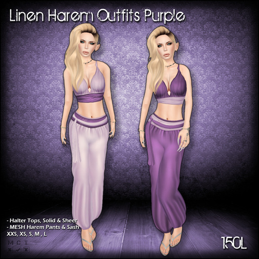 [ SAKIDE ] Linen Harem Outfits Purple