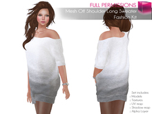 Full Perm Rigged Mesh Ladies Off Shoulder Long Sweater / Blouse - Fashion Kit