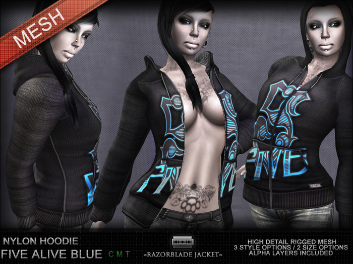 =Razorblade Jacket= Fem Hoodie /// Five Alive Blue