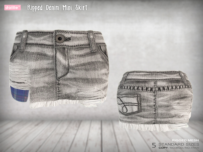 {dollle*} Ripped Denim Mini Skirt - Gray