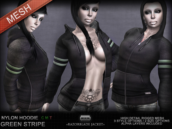 =Razorblade Jacket= Fem Hoodie /// Green Stripe