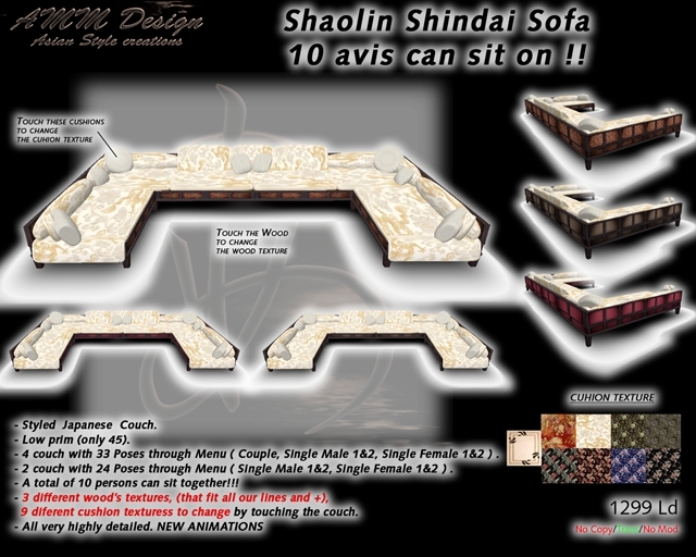 Second Life Marketplace *AMM Design Furnitures Shaolin Shindai Sofa