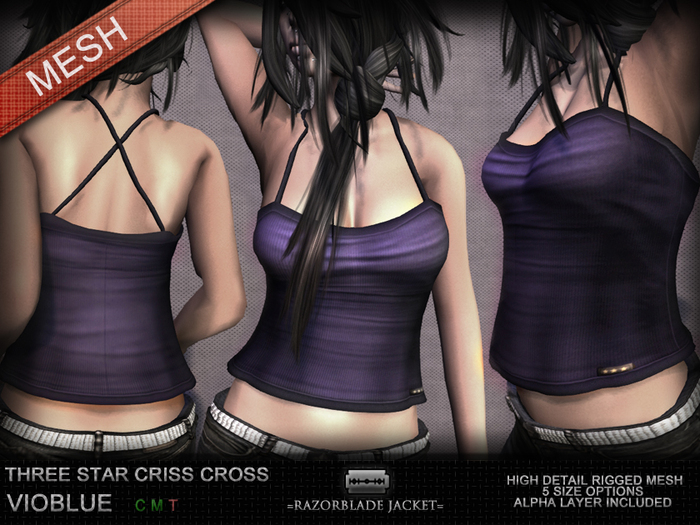=Razorblade Jacket= Criss Cross Tank /// Vioblue