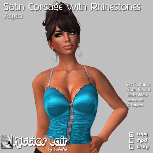*KL* Corsage Top w Rhinestone - Aqua