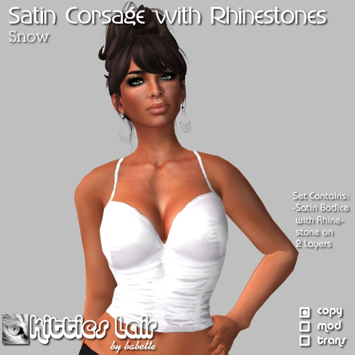 *KL* Corsage Top w Rhinestone - White