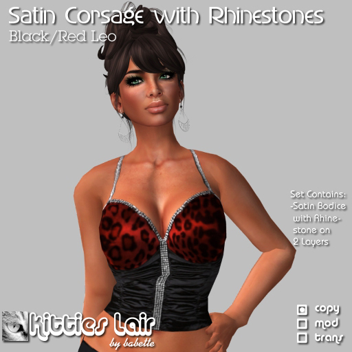 *KL* Corsage Top w Rhinestone - Black/Red Leo