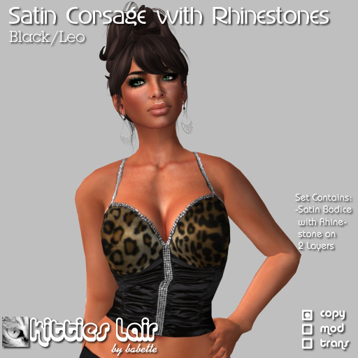 *KL* Corsage Top w Rhinestone - Black/Leo