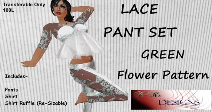 Lace Pant Set Green
