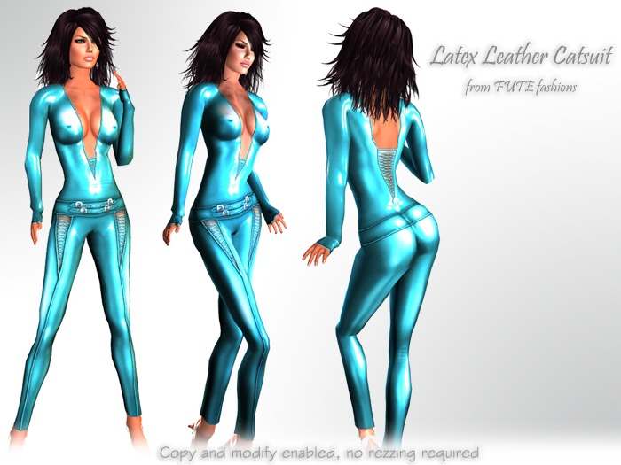 FUTE :: Leather latex catsuit (teal)
