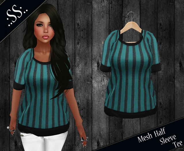 .:SS:. MESH AQUA STRIPE HALF SLEEVE TEE 