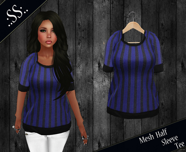 .:SS:. MESH BLUE STRIPE HALF SLEEVE TEE 