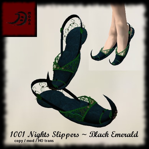 ::: MOON ::: 1001 Nights Harem Slippers BLACK EMERALD