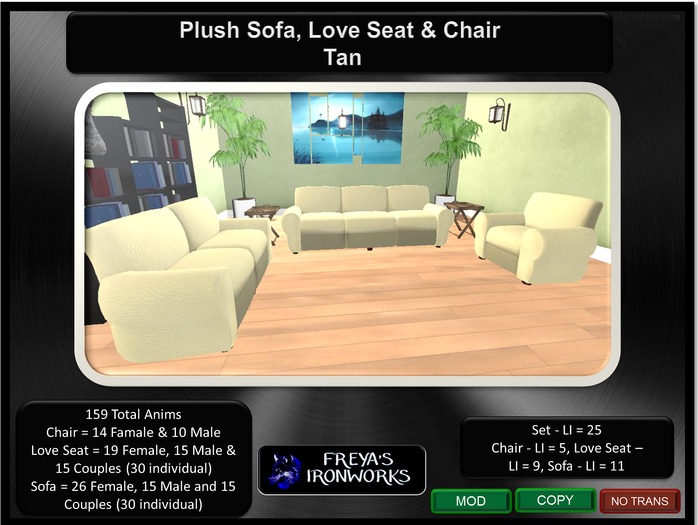 Tan 3 Piece Sofa Set - Freya's Ironworks