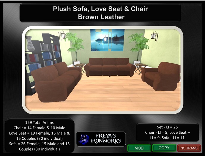 Brown Leather 3 Piece Sofa Set - Freya's Ironworks