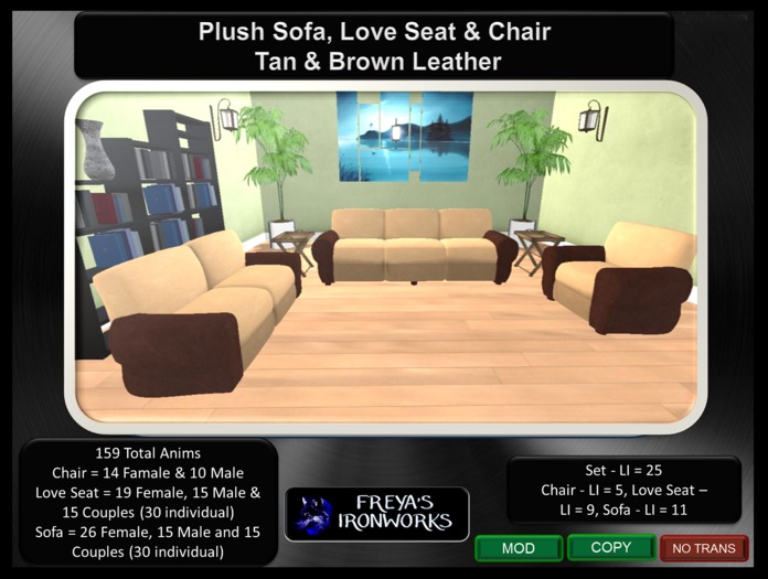 Tan and Brown 3 Piece Sofa Set - Freya's Ironworks