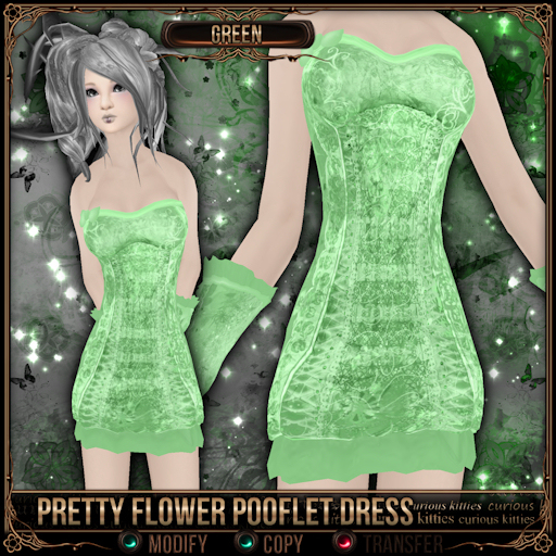 [Mesh] =^.^= Curious Kitties - Pretty Flower Pooflet Dress - Green