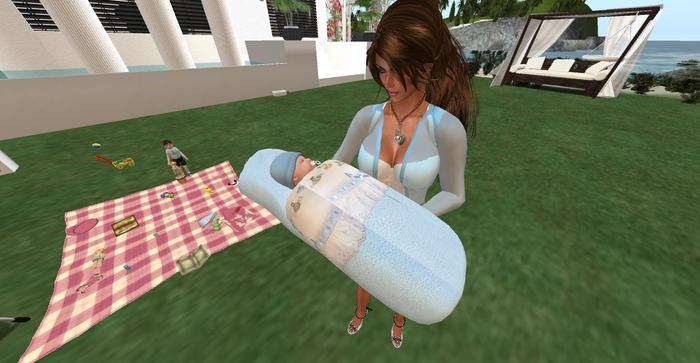 Baby sleeping bag - blue and candy