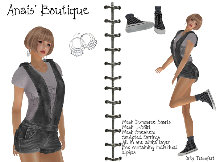 Anais' Mesh Dungaree Shorts with T-Shirt