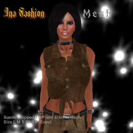 Ina Fashion - Mesh Suede Cropped Tie-front Shirt