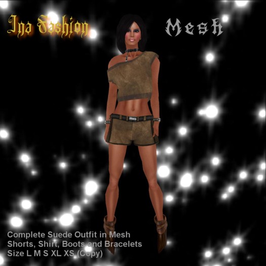 Ina Fashion - Complete Mesh Outfit - Suede Shorts & Shirt & Boots & Bracelets