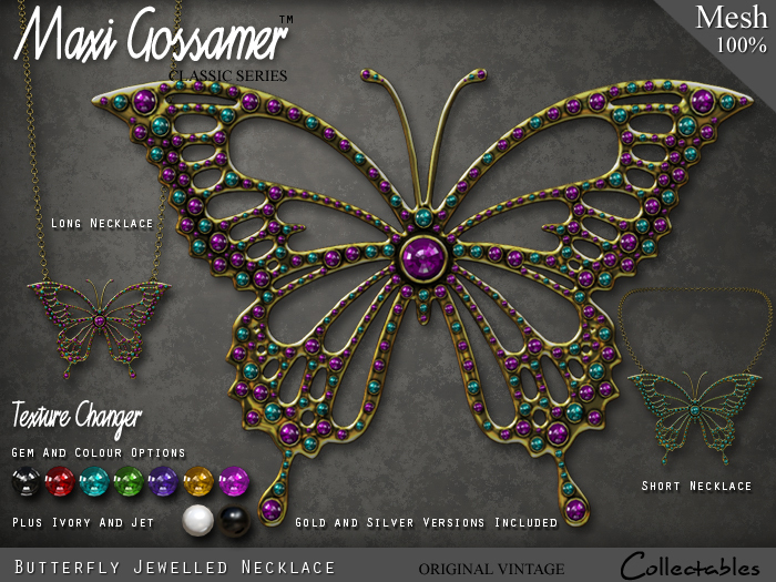 Necklace - Jewelled Butterfly - Gold and Silver