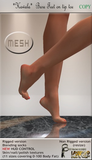 *Kawala* MESH TipToe Bare Feet -Rigged & NonRigged