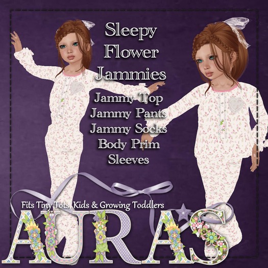 *Aura's* Sleepy Flower Jammies (White) for Kids & Tiny Tots 
