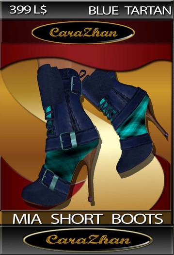 .:: CZ ::. "Mia BLUE TARTAN " LEATHER SHORT BOOTS 