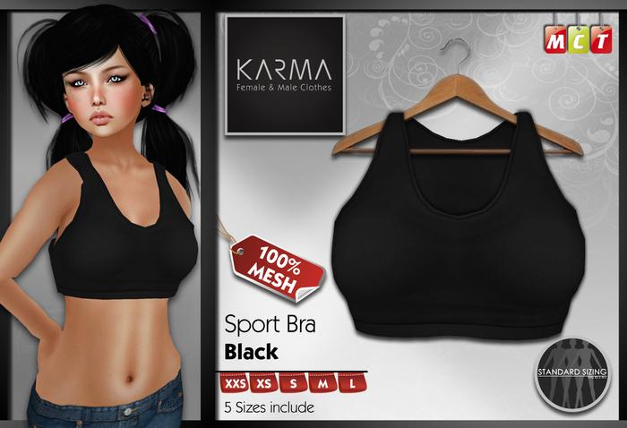 Karma - Black - Mesh Sport Bra - 5 Sizes include