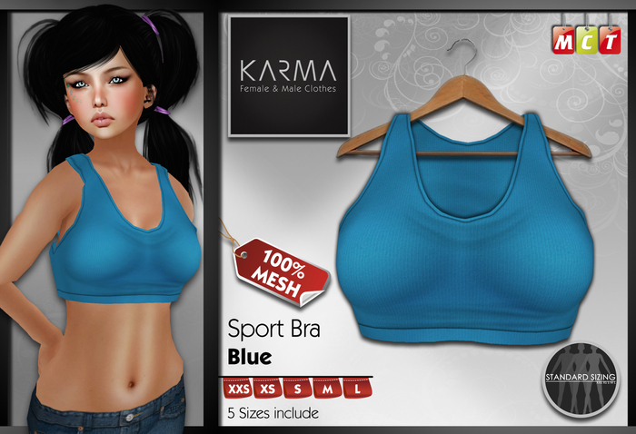 Karma - Blue - Mesh Sport Bra - 5 Sizes include