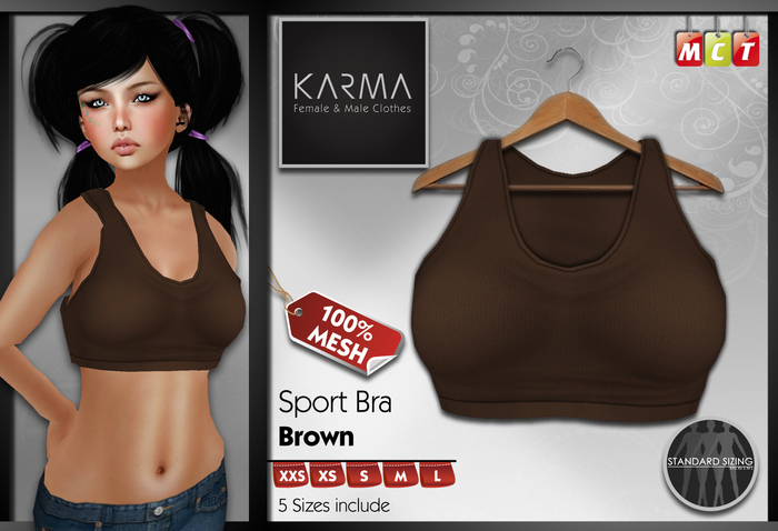 Karma - Brown - Mesh Sport Bra - 5 Sizes include