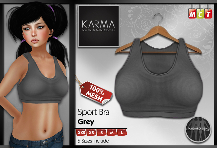 Karma - Top Brassière Sport Mesh - Gris - 5 Tailles incluses