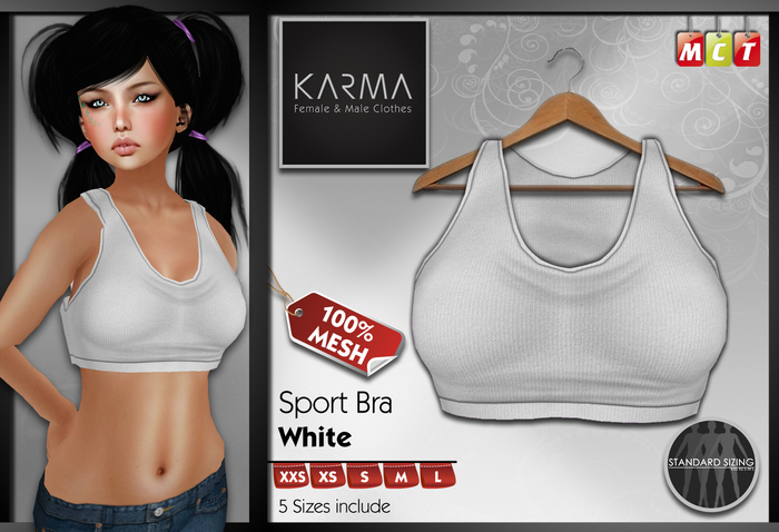 Karma - White - Mesh Sport Bra - 5 Sizes include