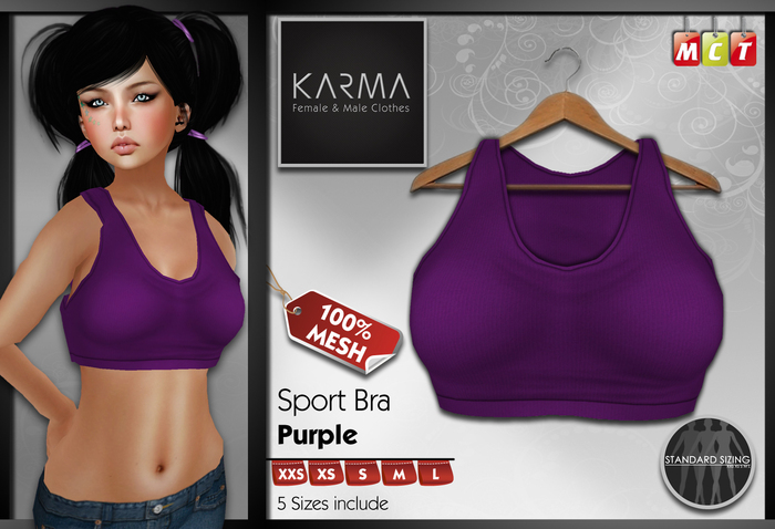 Karma - Purple - Mesh Sport Bra - 5 Sizes include