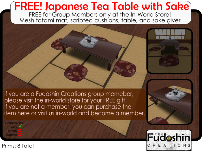 FREE Japanese Tea Table with Sake Set - Free to group memebers at inworld store!